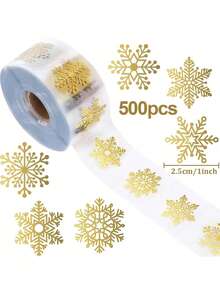 100/500pcs Transparent Christmas Snowflake Sealing Stickers - Gold Snowflake For Gift Wrapping Decoration, Cards - Suitable For Holiday Party Decoration, Festive Decoration Accents, Vibrant Holiday Decor, Non-Adhesive Decoration, Card Decoration, High-Quality Finishing, Decorative Sealing, DIY Decoration - Multicolor - View 1