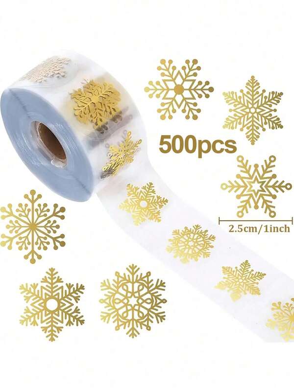 100/500 pegatinas transparentes de copos de nieve de Navidad - Copos de nieve dorados para envolver regalos, tarjetas - Adecuado para decoración de fiestas navideñas, acentos decorativos festivos, decoración navideña vibrante, decoración no adhesiva, decoración de tarjetas, acabado de alta calidad, sellado decorativo, decoración DIY