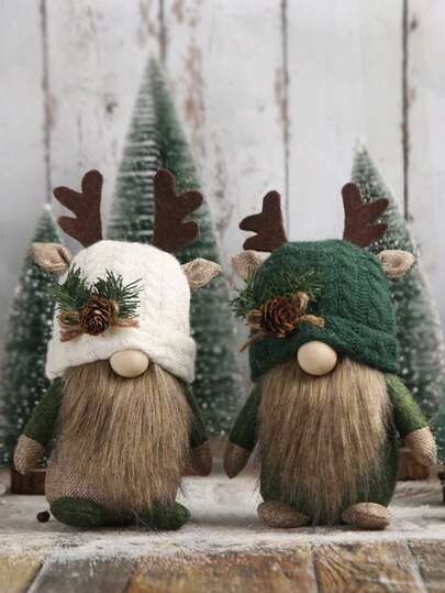 1pc 9.01inch Christmas Cute Antler Knitted Window Decoration Festive Forest Faceless Old Man Desktop Ornament, Indoor Window Scene Layout Home Decoration, Themed Party Scene Arrangement And Indoor Home Decoration Festive Scene Decoration Authentic Holiday Decoration. Christmas Decorations Room Decor Winter