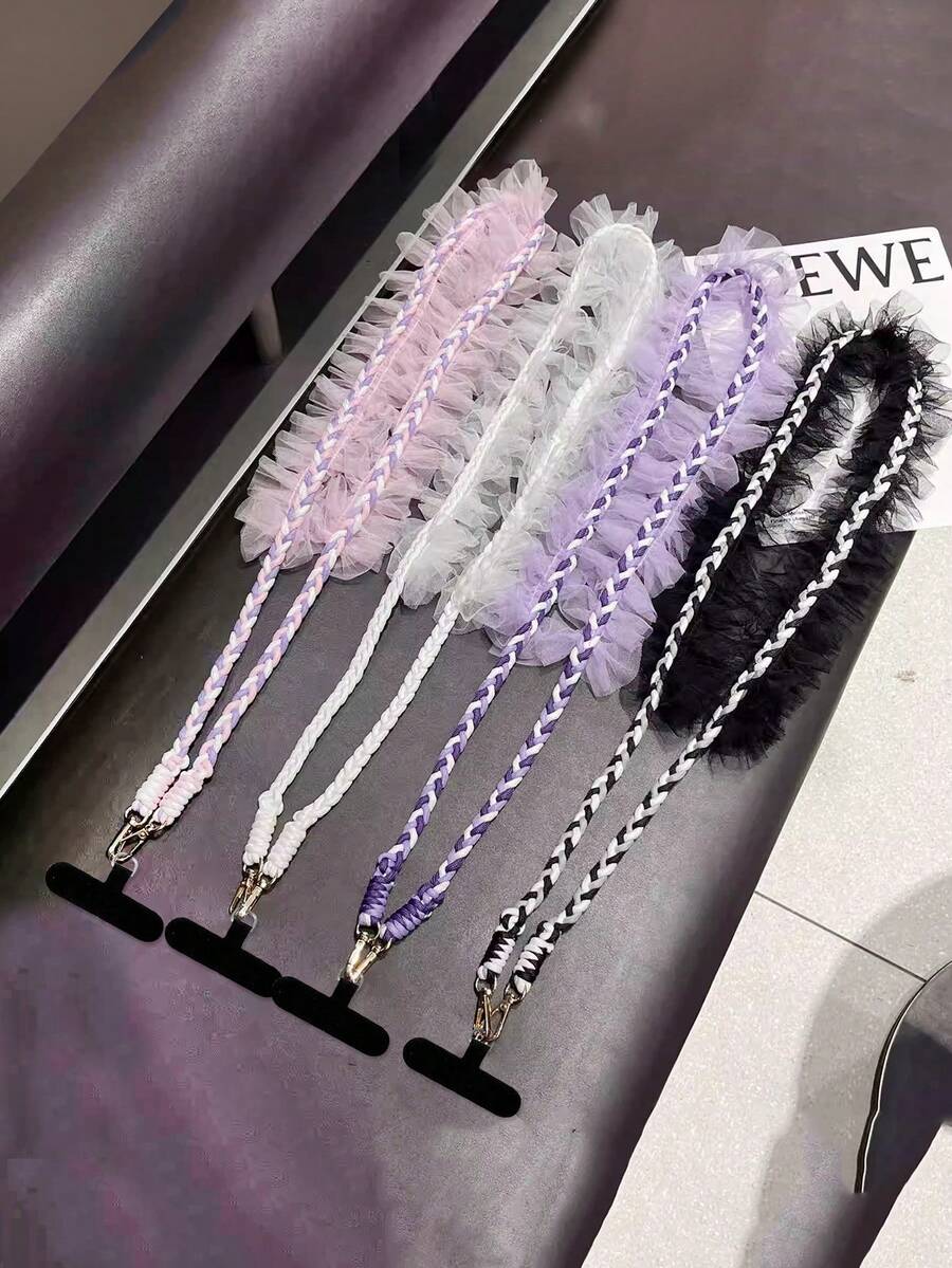 1 pieza Cordón de teléfono de encaje negro, nueva correa colgante transversal, estiloso halter para mujeres, cadena colgante para viajes al aire libre, correa para el hombro larga con almohadilla