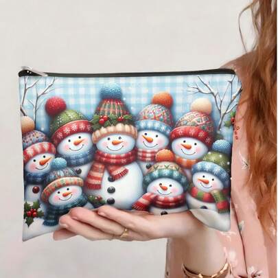 1 Túi đựng mỹ phẩm vải canvas hình người tuyết Giáng sinh Túi đựng đồ trang điểm nhẹ, có thể gấp gọn, có khóa kéo, dùng để đựng đồ vệ sinh cá nhân ngày lễ, Túi đựng đồ trang điểm, Quà tặng hoàn hảo cho phụ nữ, bé gái, giáo viên, học sinh, ký túc xá đại học