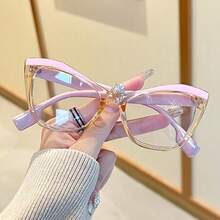 Y2K Cat Eye Transparent Lens Glasses | Lightweight PC Frame | Blue Light Blocking For Daily Use | Fashion Pink And Gold Accents | Retro Millennial Aesthetic Accessories |  Blog Style Streetwear - 粉色 - 查看 1