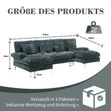 Modern Large Chenille U-Shape Sectional Sofa With Double Reclining Seats For Living Room Bedroom Office Apartment Villa Living Room Home By The Fireplace, Emerald - Ngọc lục bảo + Nhung + 4 chỗ ngồi + Xốp - Xem 2