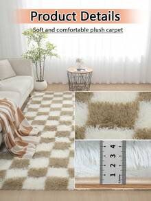 1 件格子图案长毛绒地毯，适用于客厅、卧室等场所。柔软蓬松，亲肤舒适，可机洗，易于清洁。 - 彩色 - 查看 6