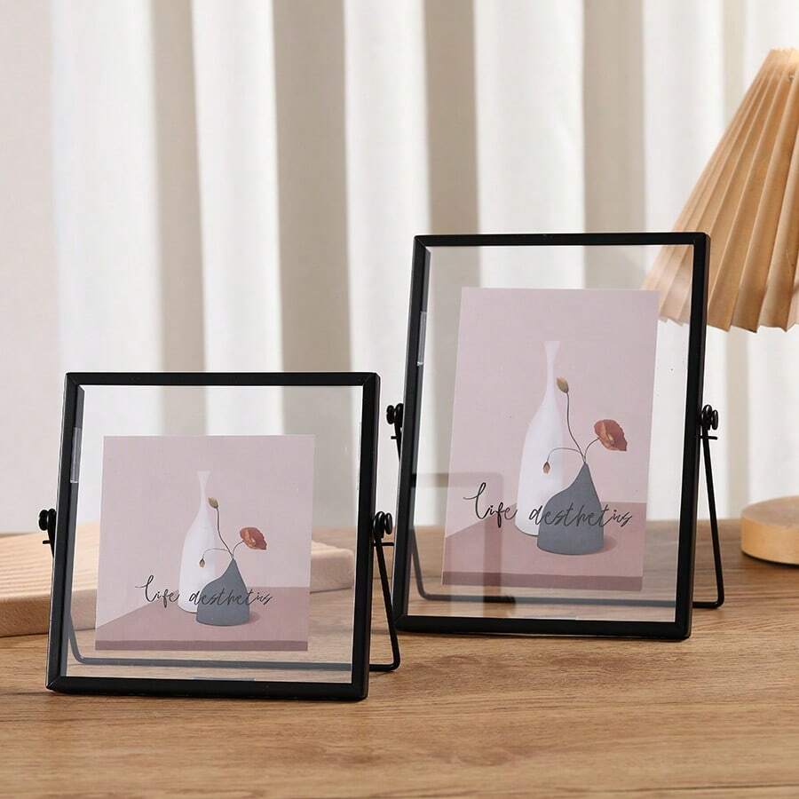 1pc Golden Metal Photo Frame, Acrylic Transparent Stand Photo Frame, Black Photo Desktop Decorative Frame,6-Inch 7-Inch 8-Inch Home Decoration Ornament, Holiday Gift, Festive Gifts, Creative Decorations - Black - View 1