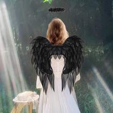 Adult Angel Wing Lightweight Feather Angel Wings And Halo Headband Cosplay Costumes Props For Party Accessories - 黑色 - 查看 3
