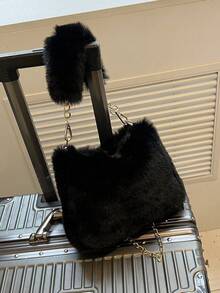 New Design Of Women's Ins Small Field Crossbody Bag Fashion Chain Fur Bag, Autumn And Winter Korean Version Of Small Square Bag - Black - View 6