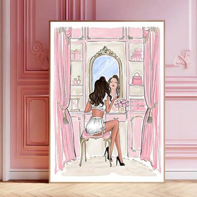 1pc Pink Charm Fashion Makeup Wall Art, Elegant Vintage Girl Style Ribbon Bow Quote Canvas Poster, Retro Cute Penguin Canvas Poster, Surreal Bathroom Animal Wall Art, Funny Penguin Fishing In Bathtub Poster, Suitable For Bedroom, Living Room, Wall Decor, Home Decor, Canvas Wall Art, Poster, Framed Wall Art, Frame Optional