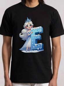 Frozen Princess Theme Ice Letter Decoration, Soft T- Shirt, Streetwear, Perfect For A Casual Yet Stylish Date Night Look, Casual T-Shirt Graphic Tees, Graphic Tees, 100 Percent Cotton Shirts, Black Street Graphic Tees, Men's T-Shirt, Funny Graphic Vintage T Shirts, S-XXXL - Noir-1 - Voir 2