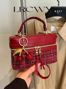 Women's Fashion Square Handbag, Elegant Crossbody Shoulder Bag, Black - Burgundy - View 12