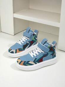 1双儿童中帮运动鞋，透气舒适，适合室内/室外休闲跑步，方便穿脱，轻便透气，时尚混搭配色，男女童皆宜。 - 藍色 - 查看 4