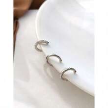 1 Set 3pcs Minimalist Vintage C-Shaped Rhinestone Clip-On Earrings, Suitable For Women Daily, Festivals And Banquets - Màu sắc ngẫu nhiên - Xem 6