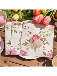 20pcs Elegant Spring Floral Paper Napkins, Pink Rose & Green Leaf Design, 2-Ply, More Durable - Perfect For Weddings, Birthdays, Valentine's Day, Easter Celebrations, Spring/Summer Parties | Vibrant Table Decor | Decorative Napkins - White - View 1