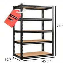 KNERS [3/5 Tier Metal Rack] Heavy Duty 3/5 Tier Metal Storage Rack | 500/2000 Lb Adjustable Shelving Unit With Easy 10-Min Assembly | Floor-Standing Design For Kitchen, Garage, Basement (29.5"X15.7"X15.7", 60"X28"X12", 72"X35.5"X15.8", 72"X45.3"X19.7") - màu đen - Xem 11