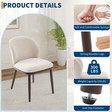 Lot de 2 chaises de salle à manger, chaises de cuisine modernes rembourrées avec ergonomique, capacité de charge de 136 kg, chaises de salle à manger avec pieds en bois pour cuisine, salle à manger, restaurant. 2 chaises de salle à manger, beiges, sans accoudoirs, rembourrées, en polyester, avec pieds en bois, pour le salon, la cuisine et le bureau. - Beige - Voir 4