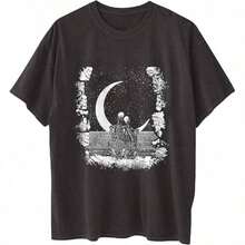 Women's Tops Letter Tee Graphic T-Shirts,Vintage Shirts For Women Cute Graphic Tee Spring Short Sleeve Tops Oversized Tshirts Unisex Halloween T-Shirt - 深灰色 #B - 查看 6