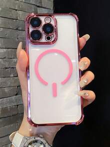 磁吸式（带镜头保护膜）1个电镀四角防摔新款手机壳，兼容苹果17 Pro Max/16 Pro Max/15/14 Pro/13/12/11/XR/XS Max/8、三星Galaxy S25系列、S24系列、S23系列、S22系列、A05、A35、A55保护套，国际版，非国内版 - 粉色 - 查看 3