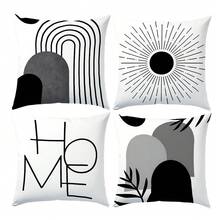 MEMNUN 4 件黑白波西米亚几何图案印花抱枕套 [无枕芯]，17.7*17.7 英寸 (45*45 厘米)/19.69*19.69 英寸 (50*50 厘米)/15.75*15.75 英寸 (40*40 厘米)，[单面印刷]，简约现代涤纶靠垫套，适用于沙发、床、客厅、卧室、汽车、办公室、酒店装饰，是送给家人和朋友的完美礼物，四季皆宜 - 彩色 - 查看 13