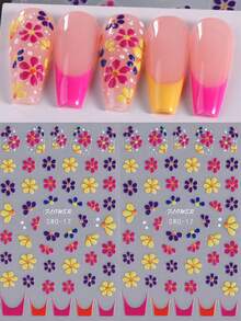 2入組多彩花卉5D浮雕指甲貼紙法式花卉指甲藝術設計夏季貼紙自裝滑動夏季修飾 - 彩色 - 查看 10
