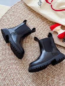 1 Pair Fashionable Solid Color Leather Boots, Unisex, With Side Zipper Design For Easy Wear, Microfiber Leather Upper For Easy Cleaning, Suitable For Outdoor Activities In Autumn/Winter