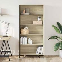 Libreria Larryhot Sonoma Oak 80x31x169 cm Legno ingegnerizzato, resistente e durevole, facile da montare, stile decorativo, adattA, Per riporre soprammobili, statuette, libri, piccoli oggetti, ecc. - Castano - Visualizzare 3