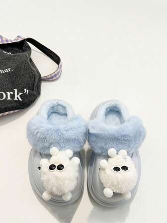 1 par Nuevos zapatos de mujer para otoño/invierno 2025 con suela gruesa, forro térmico y diseño hueco, decoración de dibujos animados, moda linda, suave y cómoda, estilo de campus de alta gama, plataforma cálida y cerrada, pantuflas slip-on