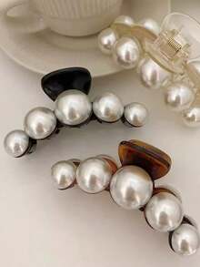 1pc Fashion Pearl Large Minimalist Elegant Acrylic Hair Claw Clip, Suitable For Party, Commute, Outfit Matching - Multicolor - View 2