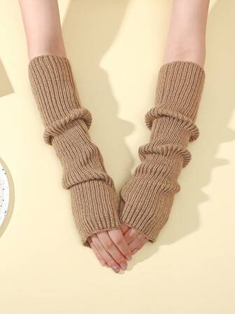 1 Pair Solid Striped Casual Street Style Acrylic Knit Jacquard Fingerless Gloves, Warm Arm Warmers, Y2K Decor, Suitable For Autumn/Winter