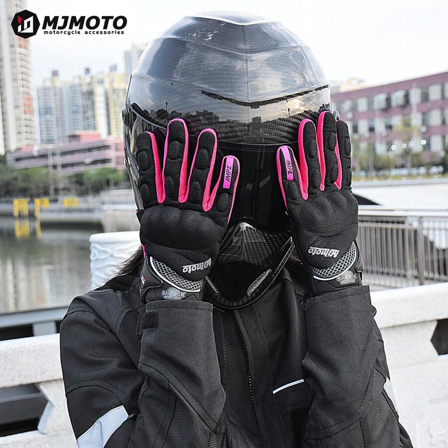 MJMOTO Women Motorcycle Gloves Summer Breathable Motorbike Racing Gloves Lady Pink Motocross Gloves Touch Function