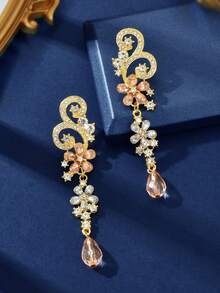 水钻装饰吊坠耳环 - 金黃色 - 查看 4