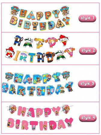  PAW Patrol Happy Birthday Banners, 4 Styles With Colorful Character - Themed Designs, Easy To Hang And Reusable For Multiple Occasions, Vibrant Prints For Eye - Catching Decor, Perfect For Decorating Wedding Venues, Restaurants, Ideal For Birthday Parties, Great As Fall Home Decor And PAW Patrol Themed Birthday Decorations, Versatile Party Banner Set