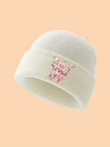 1 Mũ len dệt kim họa tiết hoa hồng và chữ thanh lịch cho bé gái từ 3-10 tuổi, mềm mại, thoải mái, thoáng khí, thời trang, ấm áp cho bé gái mùa đông, thích hợp để phối đồ hàng ngày, sử dụng ngoài trời, làm quà tặng sinh nhật, ngày lễ cho con gái và cháu gái - trắng - Xem 20