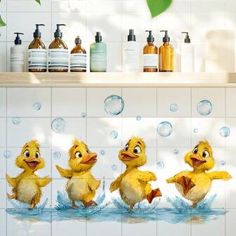 Adesivo da parete carino con paperella gialla cartoni animati che nuota con motivo a bolle, adesivo impermeabile e autoadesivo adatto per decorazione del bagno di casa, decorazione della stanza dei bambini, camera da letto, cucina e pareti