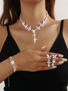 3 件立方氧化锆蝴蝶设计精致百搭项链和耳环套装，适合女性日常、学校、约会、婚礼、派对、情人节、节日礼物 - 蝴蝶型 - 查看 11