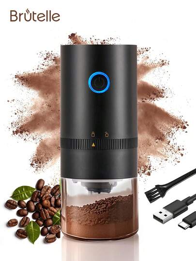 Brutelle 1 قطعة مطحنة قهوة كهربائية قابلة للشحن عبر USB، مع إمكانية ضبط درجة الطحن من خشن إلى ناعم، مناسبة للمنزل والمكتب وزاوية القهوة والمدرسة