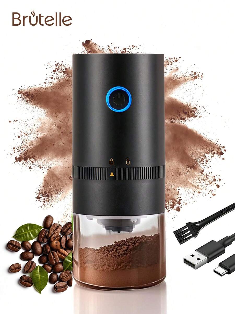 Brutelle 1个USB充电式电动咖啡研磨机，研磨粗细可调，适用于家庭、办公室、咖啡角、学校等场所。