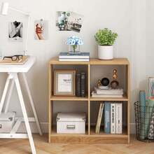Lifezeal Kids Toy Storage Organizer 4-Cube Wooden Display Bookcase With Anti-Toppling Device - Natural - View 8