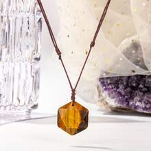 1 Piece Natural Stone Hexagonal Star Pendant Necklace - Handwoven Adjustable Bohemian Style Jewelry, Includes December Birthstone, Multiple Color Options, Suitable For Women's Holiday Party Gifts And Casual Outfits, Unique Texture Treatment - 東陵石 - 查看 11