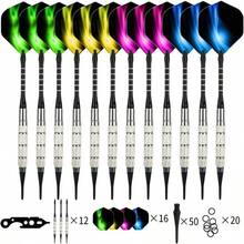 1 Set Of Dart Plastic Tips, 18g Professional Soft Tip Darts, Includes 12 Dart Plastic, 16 Dart Flights, 50 Replacement Tips For 2ba Darts, 20 Anti-Loose Rubber O-Rings And Electronic Dart Board Wrenches, Aluminum Striped Darts, Soft Dart Board Supplies, Flight Protector Tools, Sport Dart Gift Sets, For Electronic Dartboard/Plastic Dartboard Soft Tip Darts - Multicolor - View 9