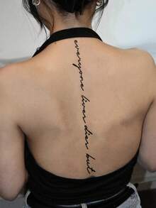 2张7-14天草本及常规成分组合临时纹身贴纸，逼真英文短语及励志语录，艺术临时纹身，适合各种场合 - 黑色 - 查看 6