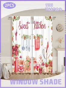 2 Peças Cortinas Blackout de Decoração de Cozinha de 110g, Cortinas com Tema de Haste, Bloqueando a Luz Solar e o Brilho, Deixando o Ambiente Mais Escuro, Reduzindo os Raios UV e o Calor e Protegendo a Privacidade, Adequado para Sala de Estar, Quarto, Quarto de Crianças, Quarto, Jardim de Infância, Uso em Quartos de Crianças e Jovens, Adequado para Cozinha, Quarto, Banheiro, Toalete e Outros Cenários