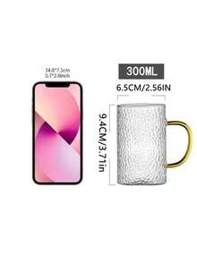 1pc Mini Glass Tea Cup With Handle, Japanese Style, Heat-Resistant, Transparent, Thick Hammered Texture Teaware - Clear - View 8