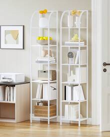 HEXCELEN Bookshelf Narrow Bookcase, Tall Storage Rack With Steel Frame, Display Standing Shelf Unit, Skinny Book Shelf For Study Living Room Home Office, Industrial Style, Room Furniture, 6-Tier White - 白色 - 查看 2