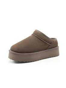 Women Fuzzy Slippers, Platform, Genuine Suede Leather, Snow Boots, Furry Home Slippers, Autumn Winter Indoor Outdoor Comfy Fuzzy Soft Thickened Flat Soles Shoes - 駝色 - 查看 9