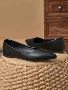 MonaNise 女士尖头时尚平底鞋，适合秋季户外活动 - 紫色、香槟色、红色、黄色、黑色 - 黑色 - 查看 4