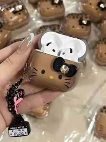 Sanrio 1pc Cute Brown Leopard Print Bow Kitty Earphone Case, Compatible With AIR PODS 1/2/3/4/Pro/Pro2(Nd)