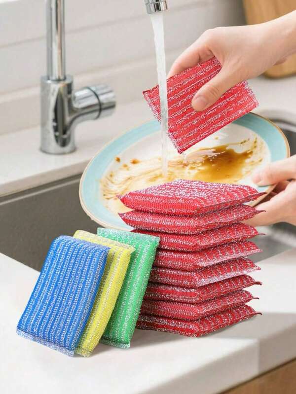 16pcs Dish Sponge Scrubber, Kitchen Cleaning Sponge Scrubber, Striped Steel Wool Sponge (Random Color)