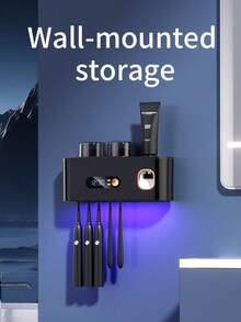 1个智能牙刷消毒器，带牙膏分配器，壁挂式牙刷架，牙刷架和消毒器，5槽牙刷收纳架，2个漱口杯，浴室配件，家居装饰，返校季