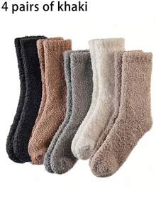 2/3/4/5 双装珊瑚绒女袜，柔软舒适，居家休闲袜，适合秋冬季节穿着，均码，适合 35-43 码。 - 彩色 - 查看 8