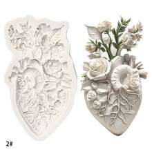 1pc Heart Shaped Flower, Skull Girl, Skull Flower Silicone Mold, For Handmade Resin Crafts - Light Grey - View 4